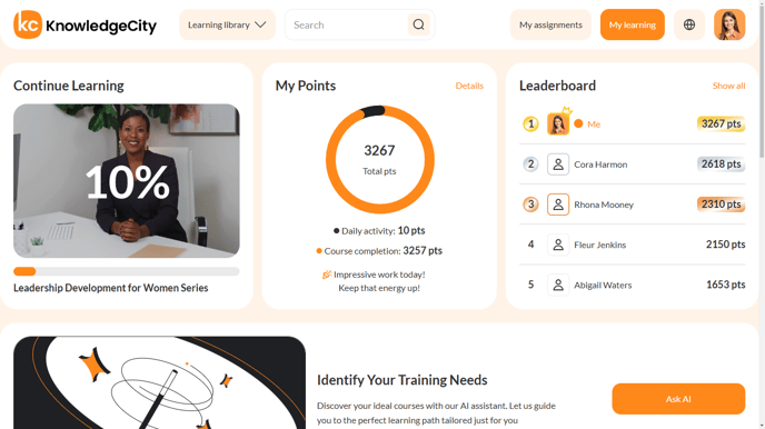 An example illustration of My Learning Dashboard