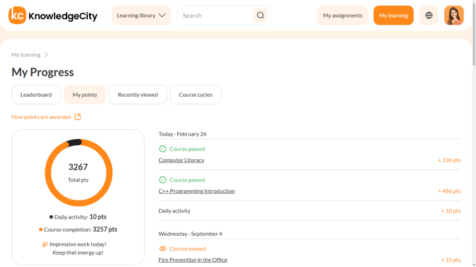 An example illustration of the "My Points" tab of My Learning.  