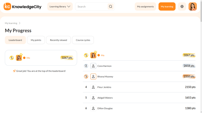 An example illustration of the "Leaderboard" tab of My Learning.  