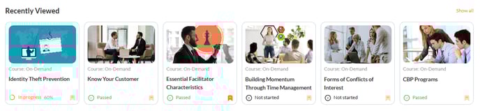 An example illustration of the Recently Viewed Section  of My Learning.